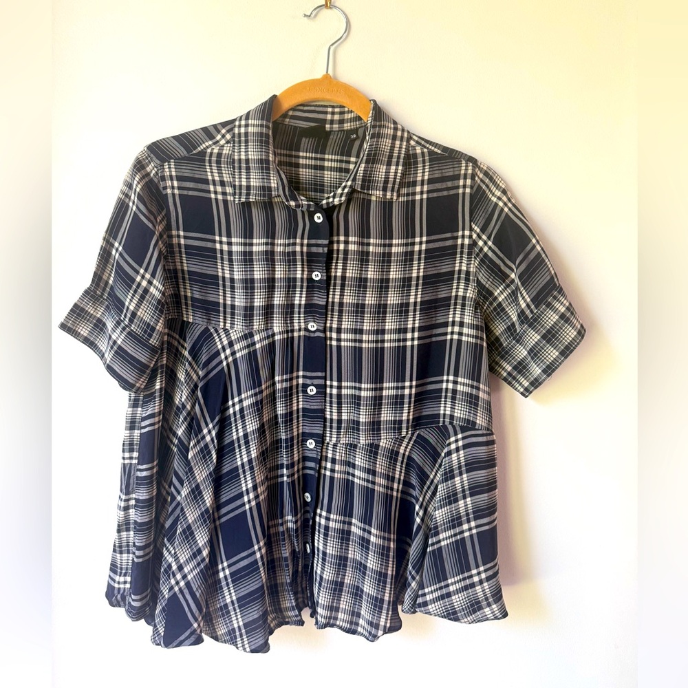 ASPESI Navy Plaid Checkered Button Down Shirt